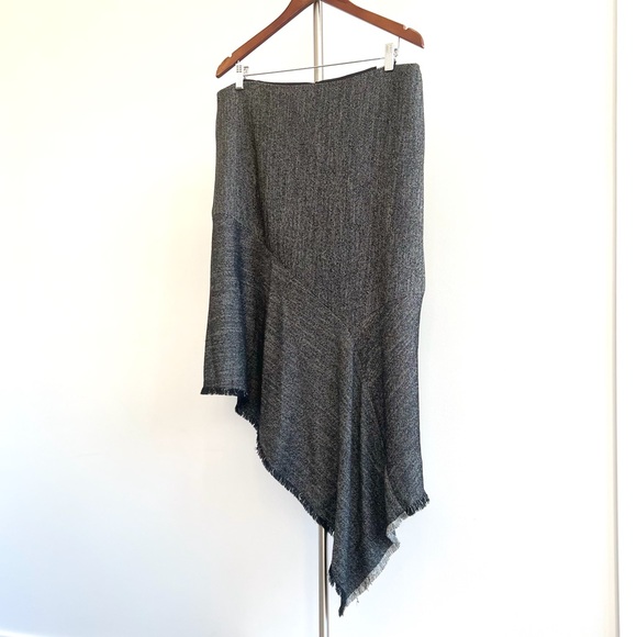 Anne Klein Black & White Tweed Asymmetrical Fringe Midi/Maxi Skirt Size 16 - Picture 8 of 12